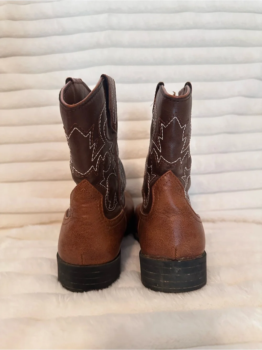 wonder nation Brown Kids Western Cowboy Boots with White Stitching